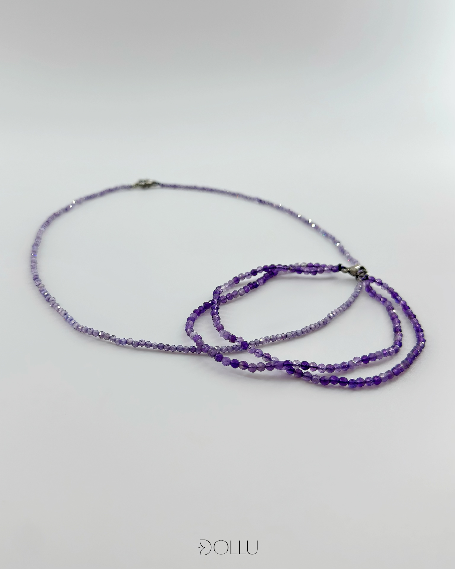 Zestaw Ametyst+ Cyrkonia szklana | Naszyjnik+ podwójna bransoletka